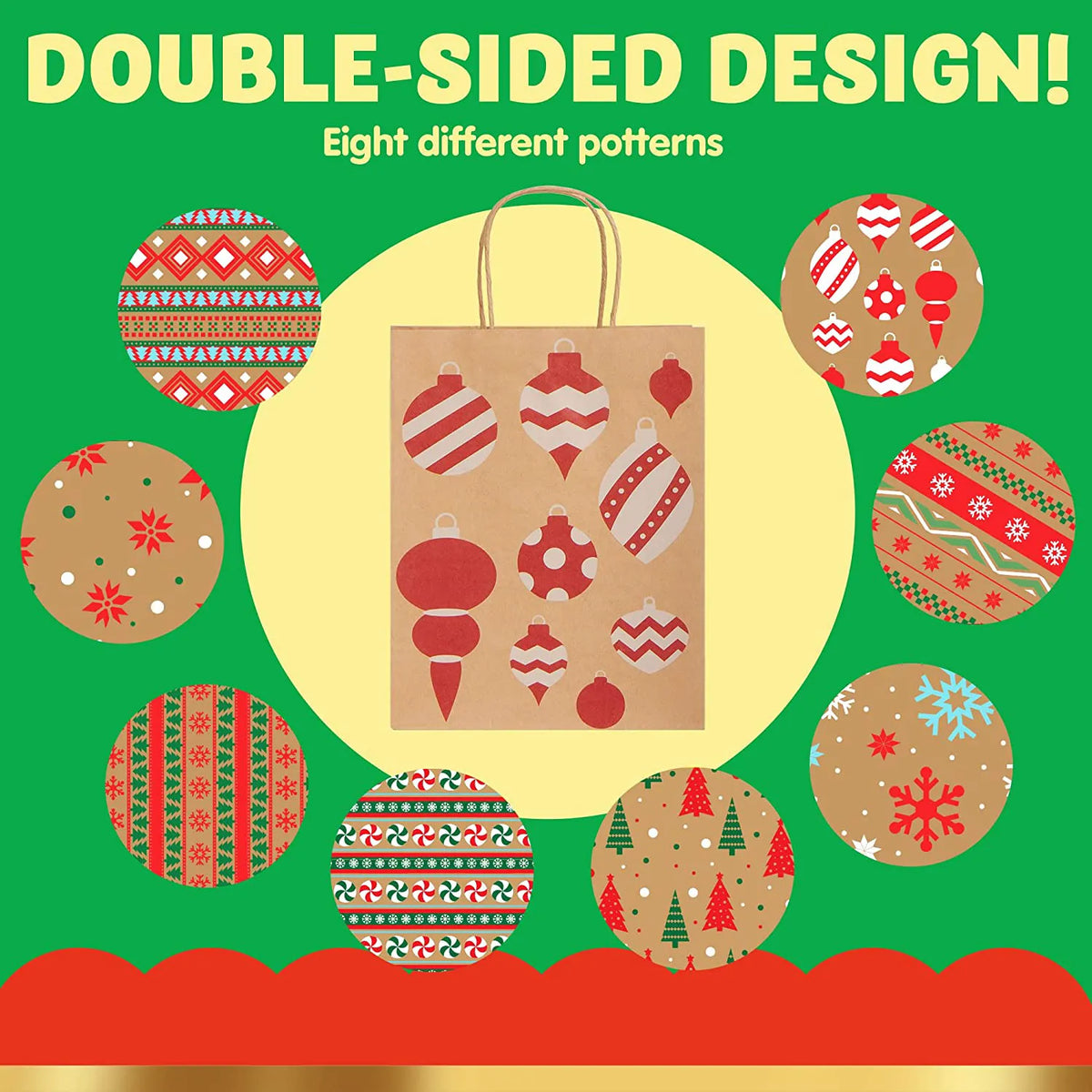 48 Christmas Kraft Gift Bags, 8 Designs