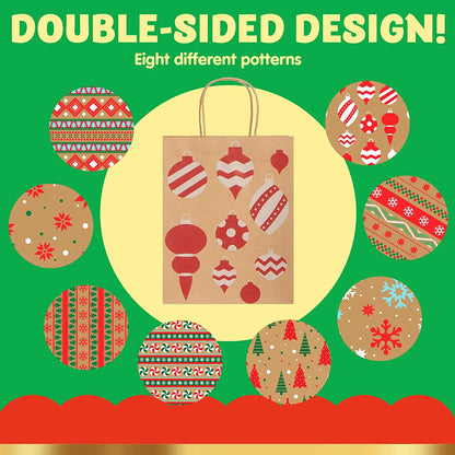 48 Christmas Kraft Gift Bags, 8 Designs