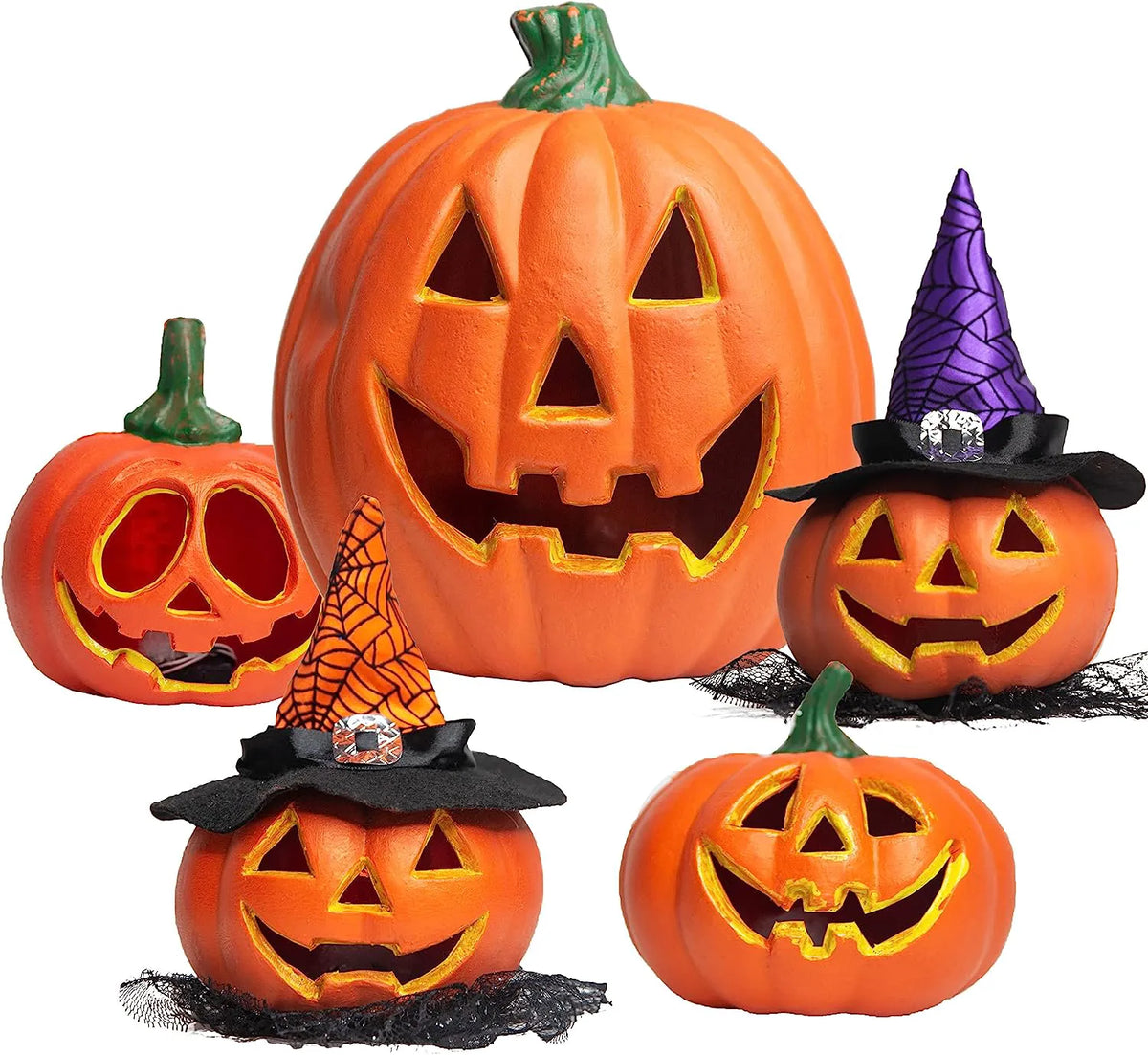 Halloween Pumpkin Light-Up Decoration Set, 5-Pack