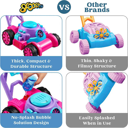 Sloosh Bubble Lawn Mower Toy for Toddlers, Pink