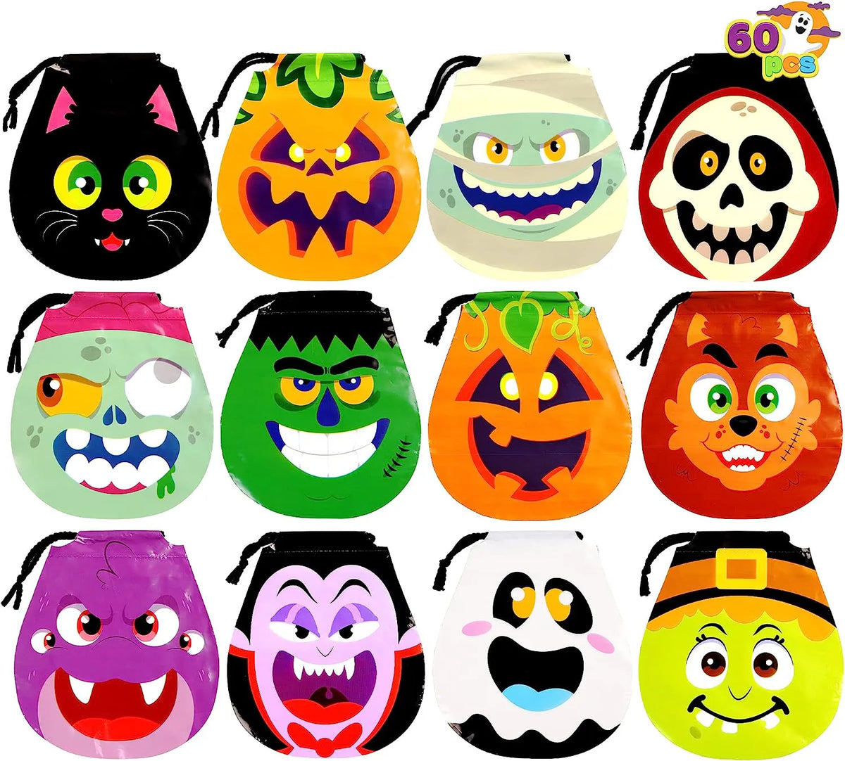 Big Head Drawstring Goody Bags, 60-Pack