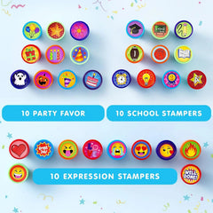 50-Piece Assorted Self-Ink Stamps for Kids with 50 Unique Designs