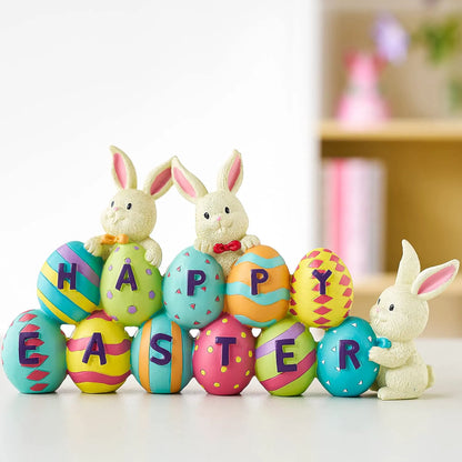 JOYIN Easter Bunny & Egg Resin Figurine Set - Spring Tabletop Decorations for Mantel Desk