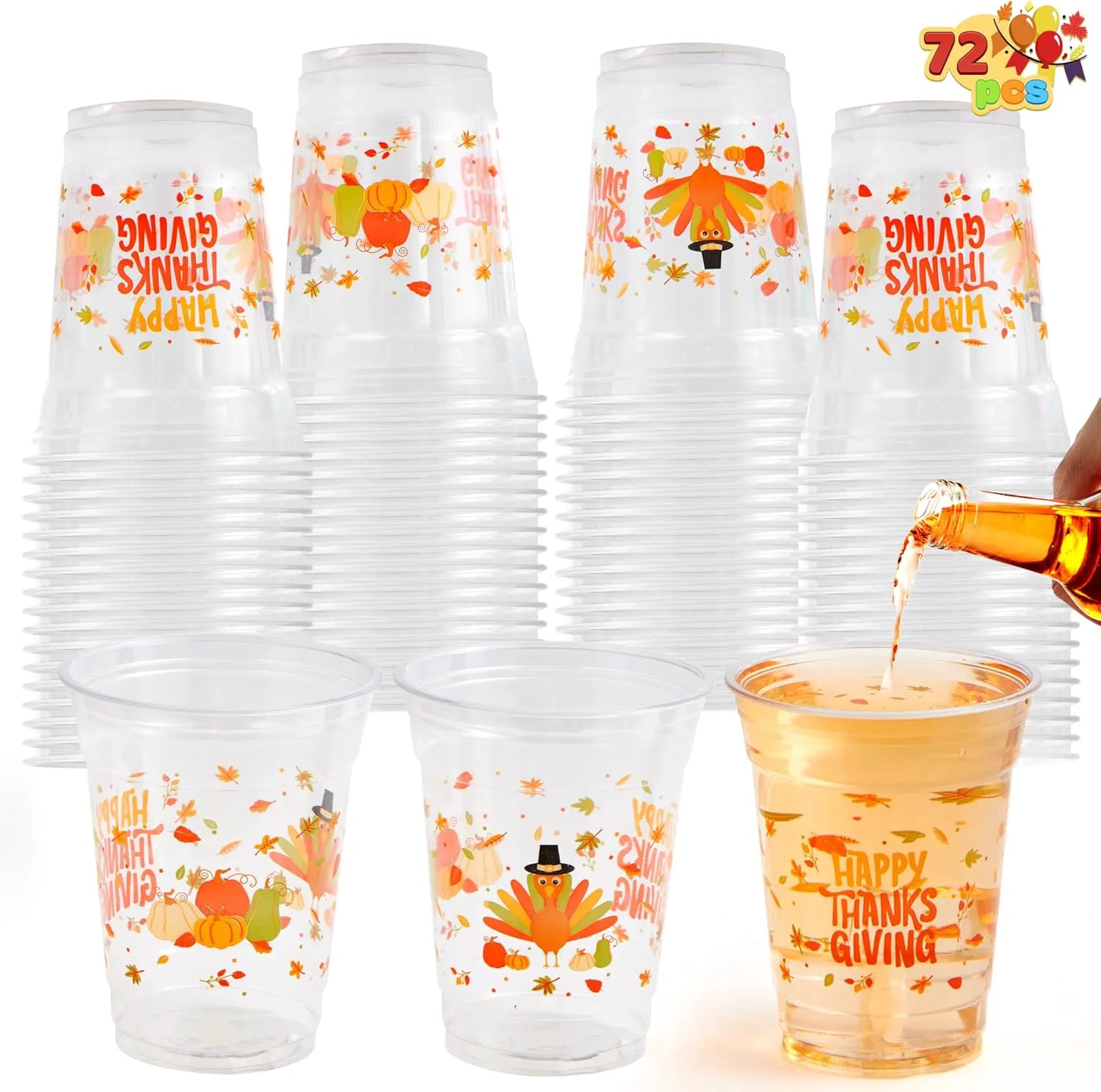 72-Pack Thanksgiving Disposable Plastic Cups