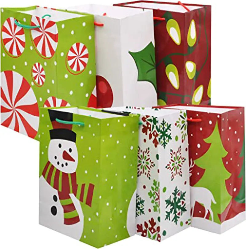 18-Pack Christmas Gift Bags with Handles, Holiday Paper Goody Bags