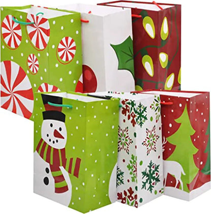 18-Pack Christmas Gift Bags with Handles, Holiday Paper Goody Bags