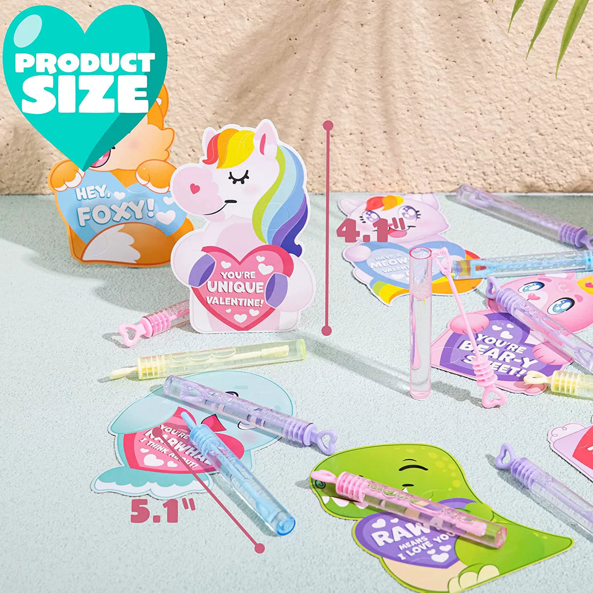 36-Pack Valentine's Day Cards for Kids with Mini Bubble Wands - Classroom Exchange Gifts