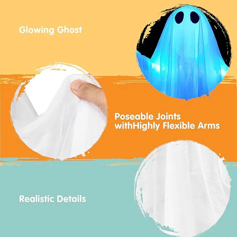 2 Pack 35.4" Halloween Hanging Ghost with Blue LED Lights