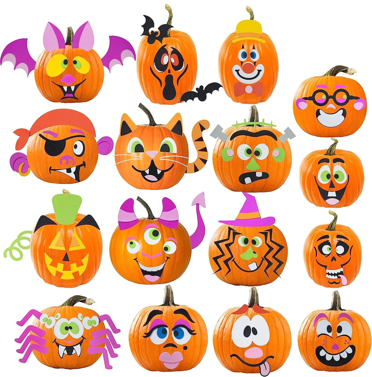 16-Piece Foam Halloween Pumpkin Decorating Craft Kit