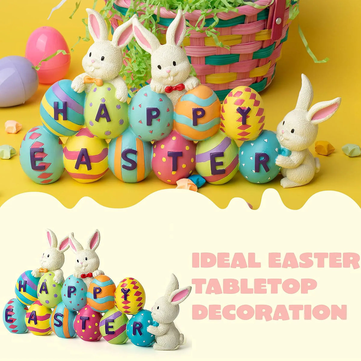 JOYIN Easter Bunny & Egg Resin Figurine Set - Spring Tabletop Decorations for Mantel Desk