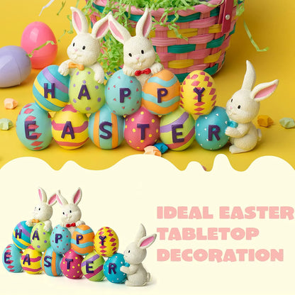 JOYIN Easter Bunny & Egg Resin Figurine Set - Spring Tabletop Decorations for Mantel Desk