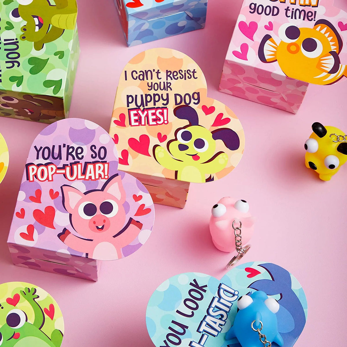 24 Pcs Kids Valentine's Cards with Bulging Eyes in Boxes - Classroom Exchange Gifts