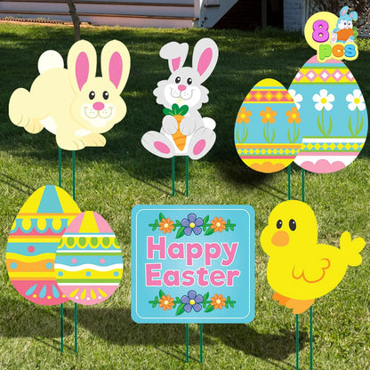 8-Pack Easter Bunny Yard Signs for Outdoor Decor