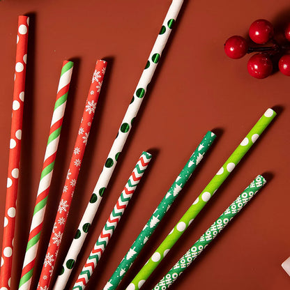 200 Pcs Christmas Paper Straws