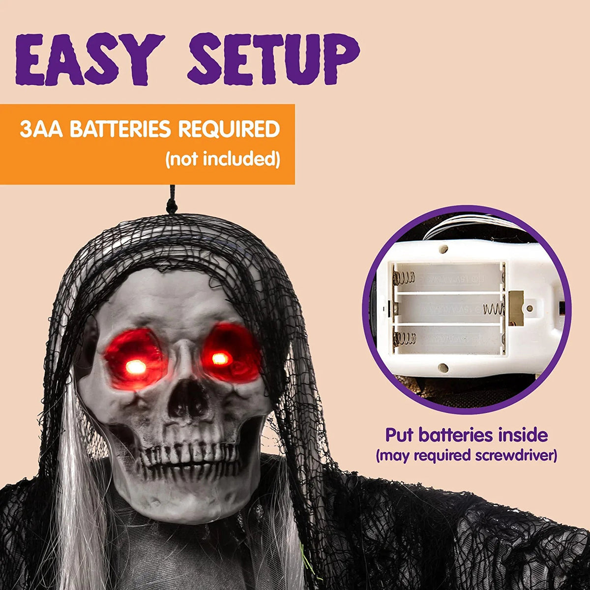 59-Inch Hanging Grim Reaper with Glowing Eyes and Creepy Sound