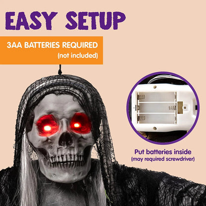 59-Inch Hanging Grim Reaper with Glowing Eyes and Creepy Sound