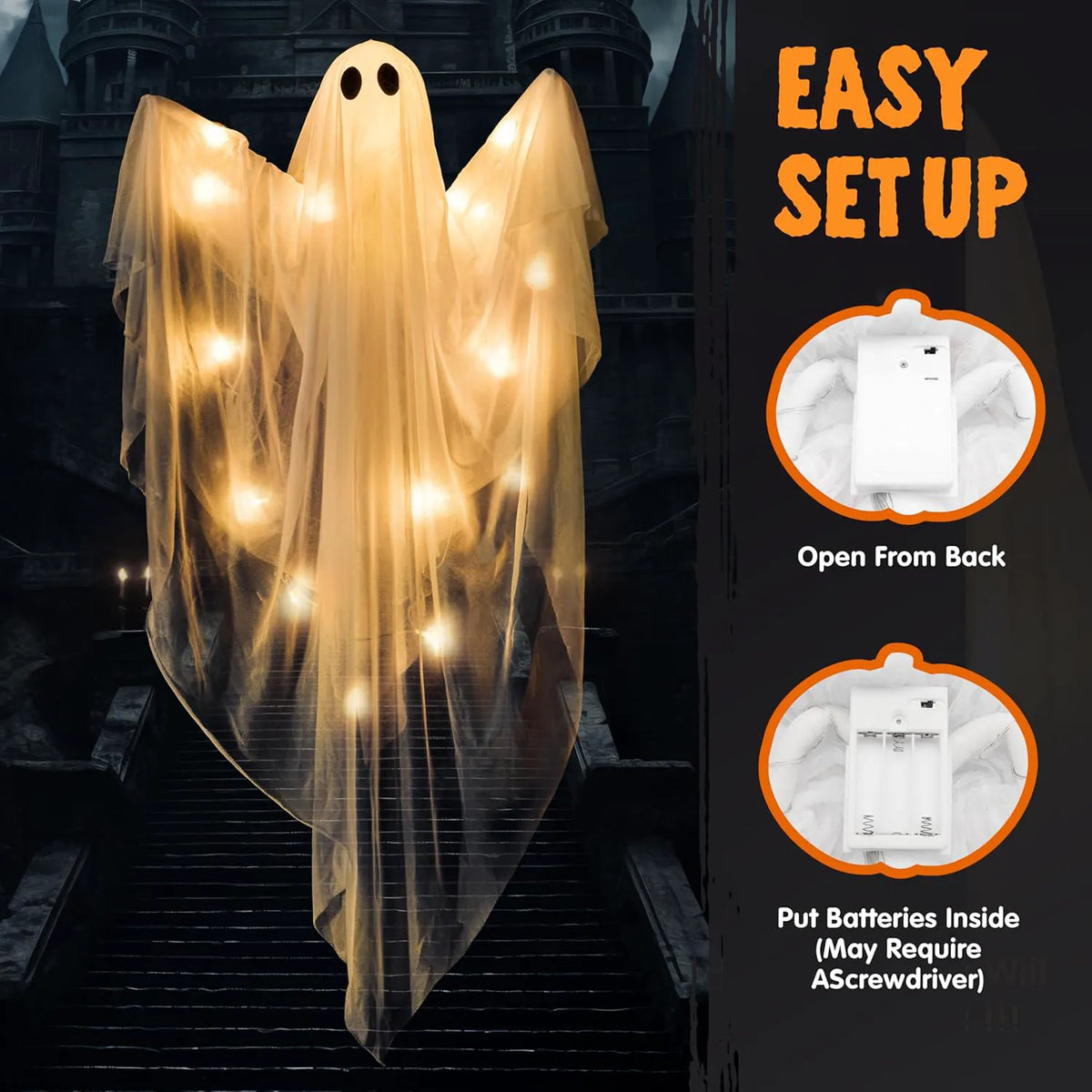 2 Pack 35.5-Inch Halloween Light-Up Hanging Ghosts