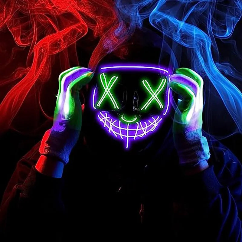 LED Multi Color Scary Mask and Gloves (Green & Purple)