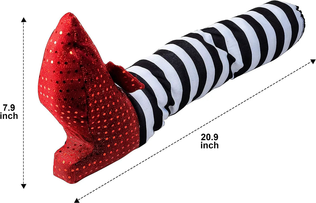 Witch Legs with Stakes - Red Shoes & Black and White Stripe (2 Pcs)