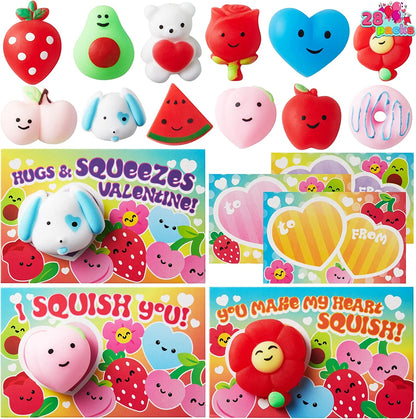 28-Pack Mochi Squishy Toys with Valentine's Day Cards for Classroom Exchange