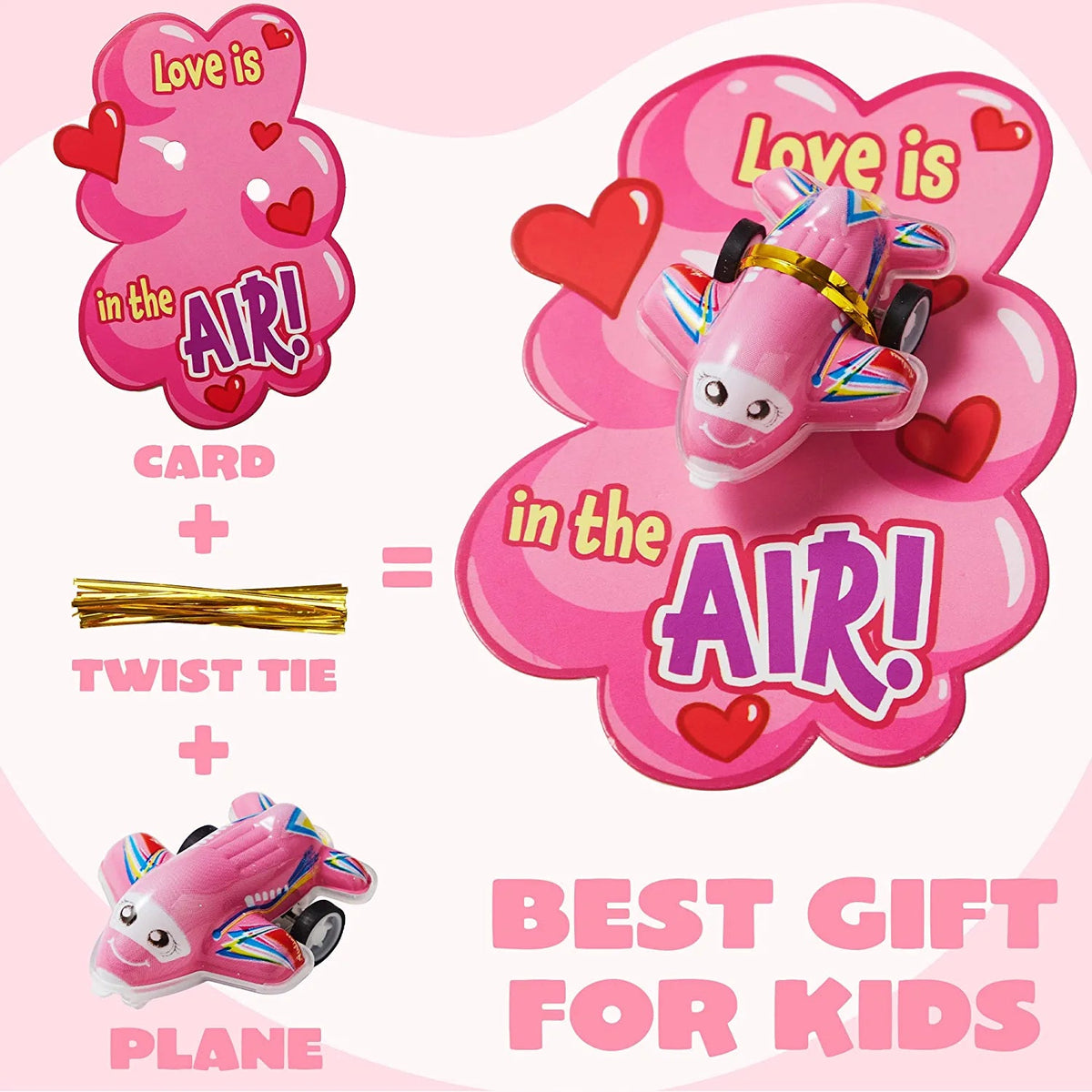 28 Pcs Kids Valentine's Cards with Pull Back Airplanes - Classroom Exchange Gifts