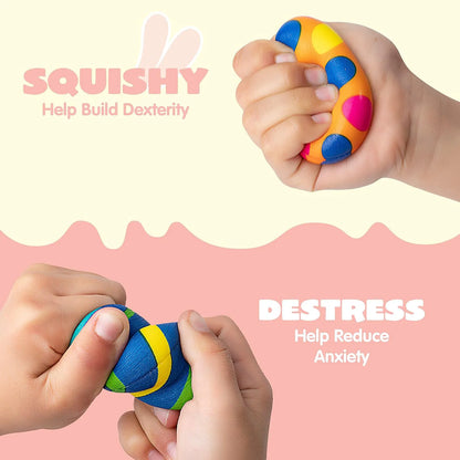 JOYIN 24 Pack Colorful Easter Squishy Eggs - Squeeze Stress Relief Fidget Toys for Kids, Easter Party Supplies