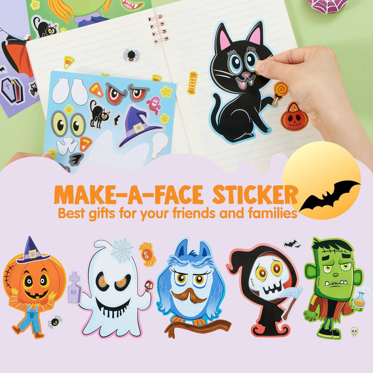36 Halloween Make-a-Face Stickers for Kids