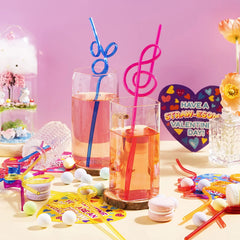 28-Pack Kids Valentine's Cards with Colorful Crazy Loop Reusable Drinking Straws - Classroom Exchange Gifts