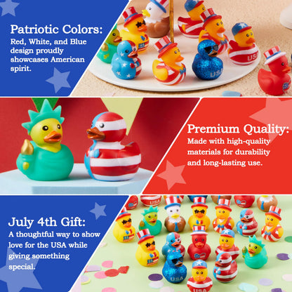 JOYIN 24-Pack Patriotic Rubber Ducks - 2.6-Inch Toys, 8 Unique Designs