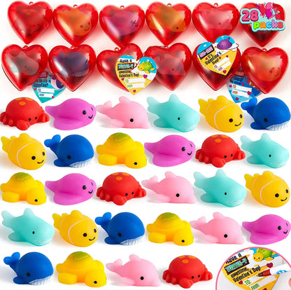 28-Pack Mochi Squishies with Valentine's Day Cards for Kids Classroom Exchange Gifts