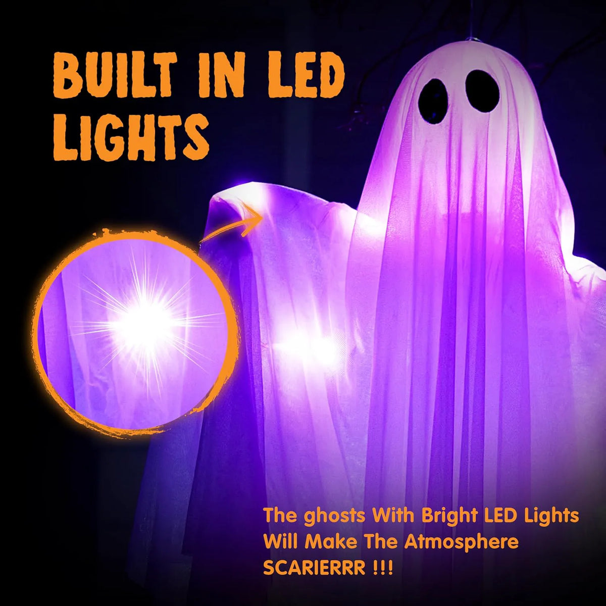35.5-Inch Halloween Hanging Ghost with Purple LED Light
