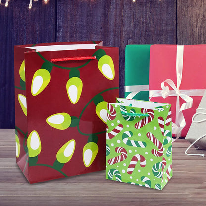 20-Pack Christmas Goody Gift Bags with Handles, Assorted Sizes