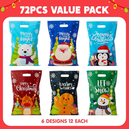 72 PCS Christmas Plastic Goodie Bags with Handles