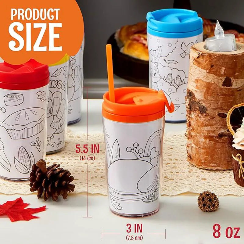 12 Thanksgiving Coloring Cups for Kids