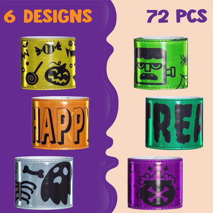 72-Pack Halloween Reflective Slap Bracelets