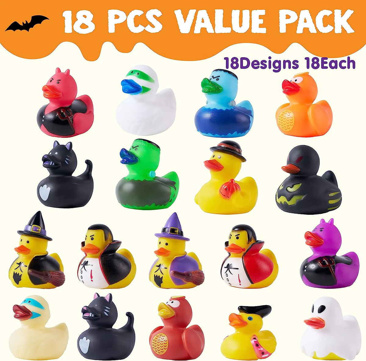 18-Pack Halloween Novelty Rubber Ducks