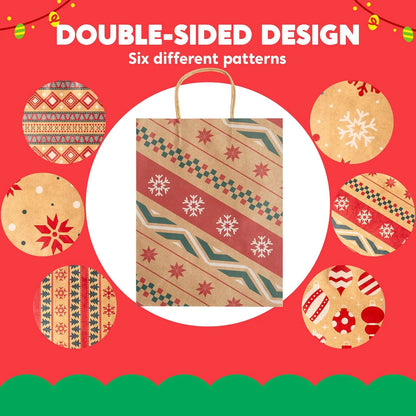 24 Pack Christmas Kraft Gift Bags with Handles for Holiday Presents