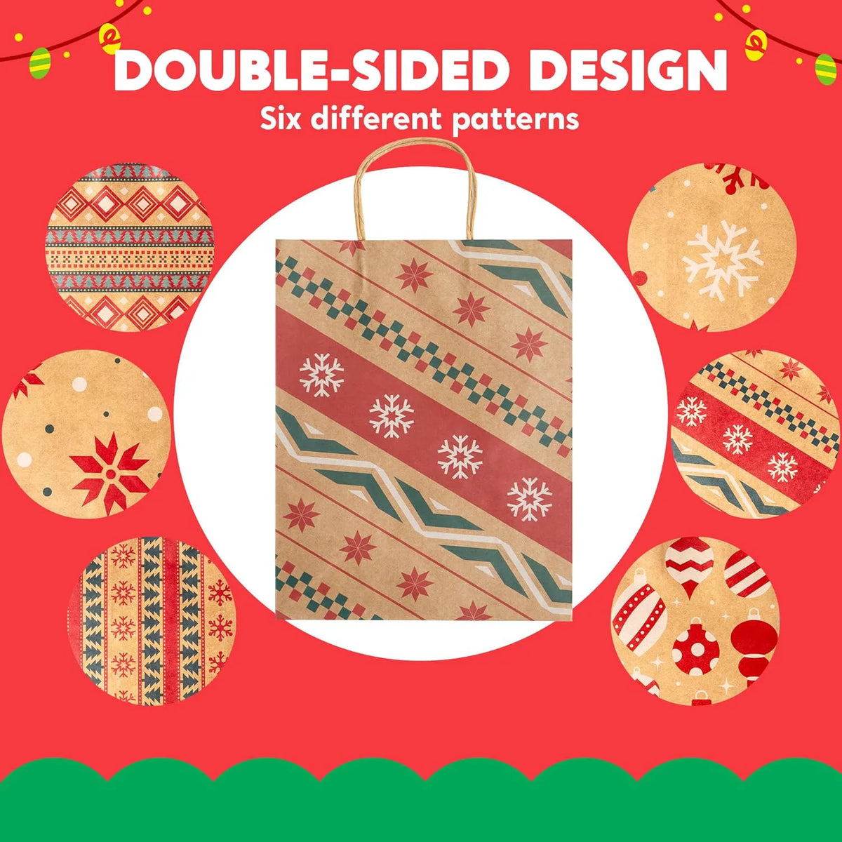 24 Pack Christmas Kraft Gift Bags with Handles for Holiday Presents