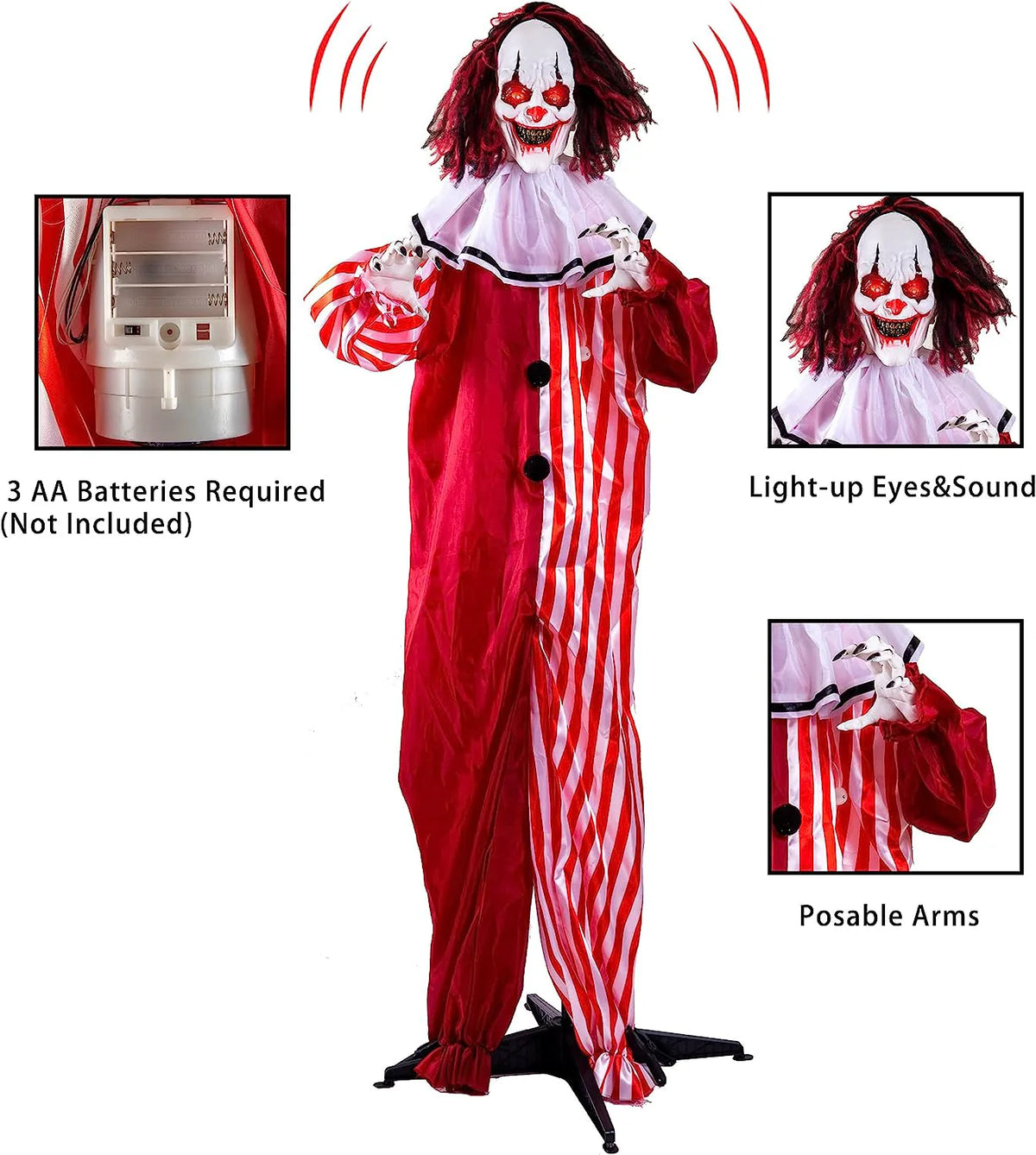 68-Inch Halloween Scary Clown Standing Decoration