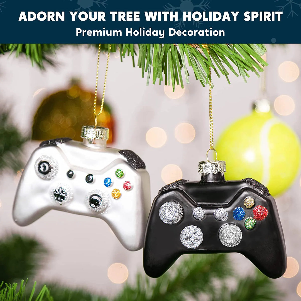 Black and White Christmas Tree Game Controller Ornament