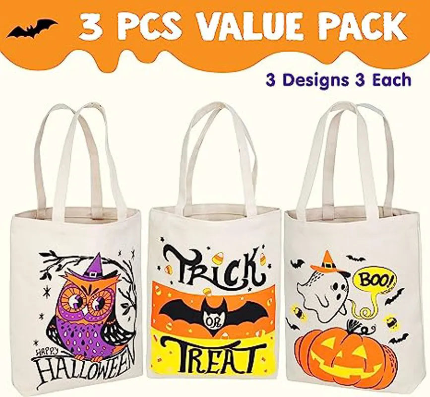 3 Large Halloween Tote Bags