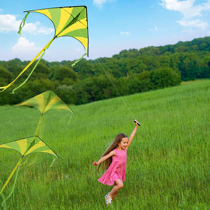 3-Pack Big Delta Kite Set (Green, Blue, Rainbow) with 262.5ft Kite String
