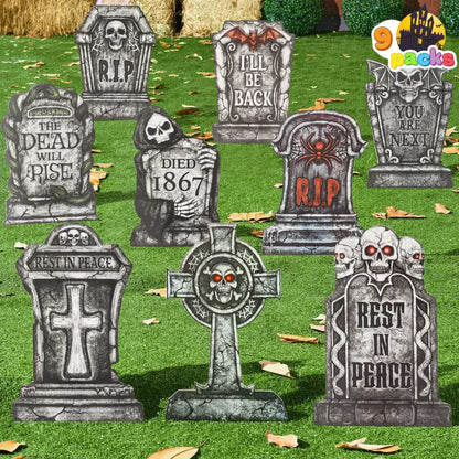16" Halloween Tombstones Decorations, 9 Pcs