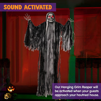 59-Inch Hanging Grim Reaper with Glowing Eyes and Creepy Sound