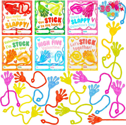 36 Packs Valentine's Day Sticky Hands with Cards