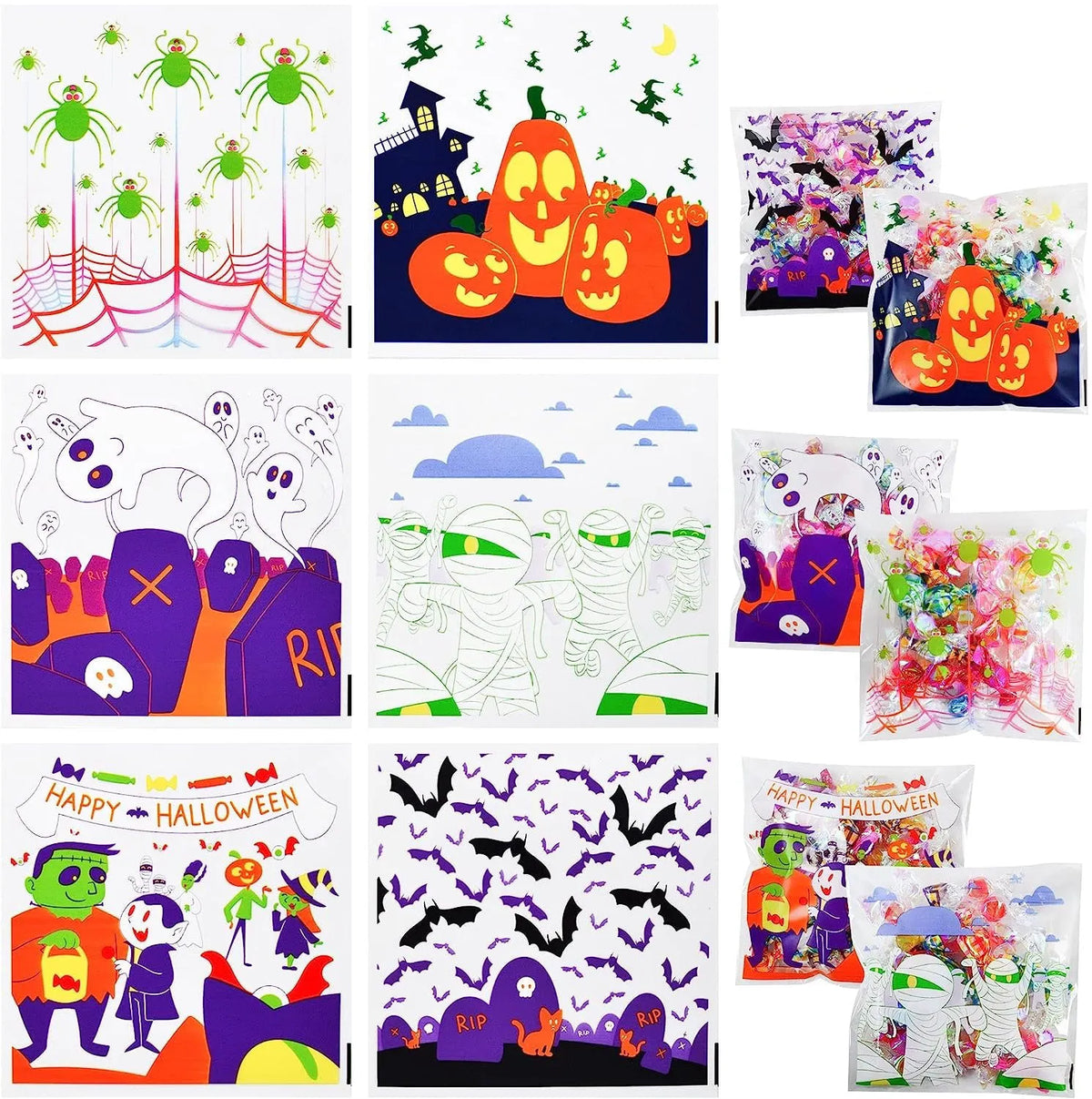 Halloween Clear Self-Adhesive Candy Bags (150-Pack)