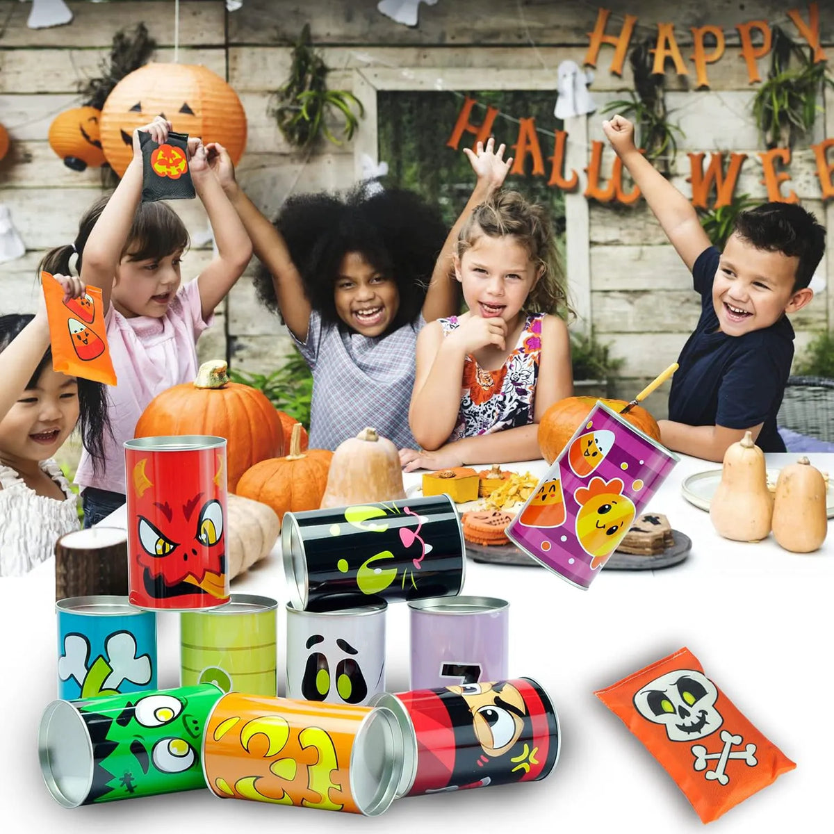 Bean Bag Toss Game with Tin Cans, 13 Pieces