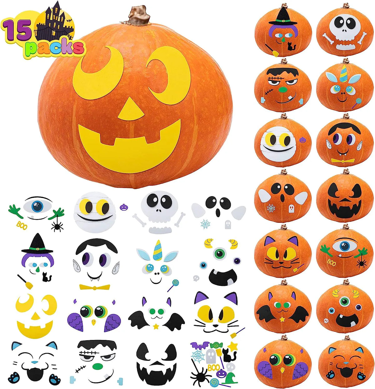 15 Pack Foam Pumpkin Stickers