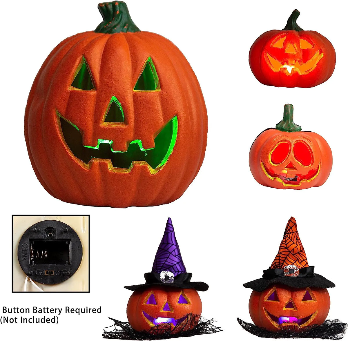 Halloween Pumpkin Light-Up Decoration Set, 5-Pack
