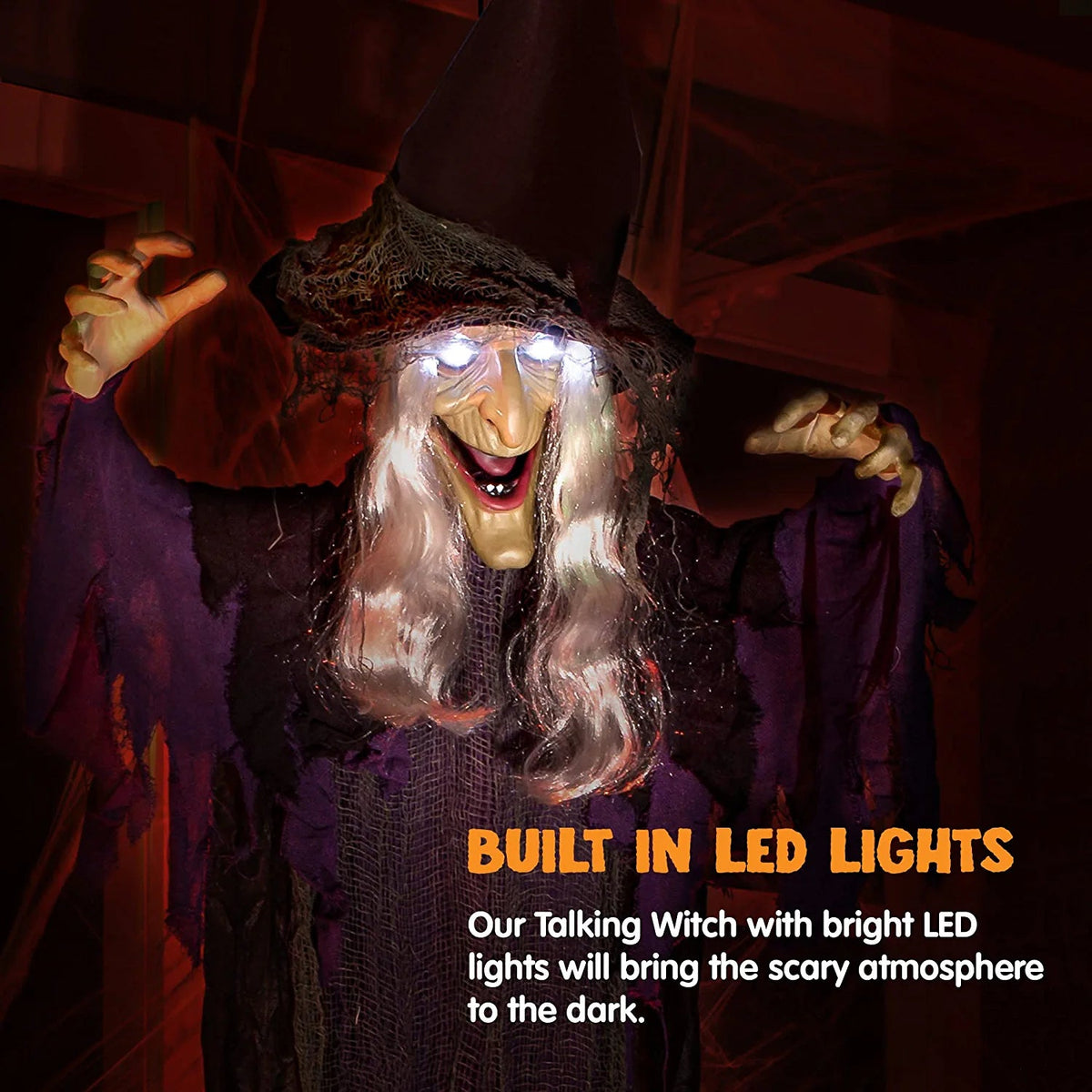 72-Inch Hanging Talking Witch with Light-Up Eyes